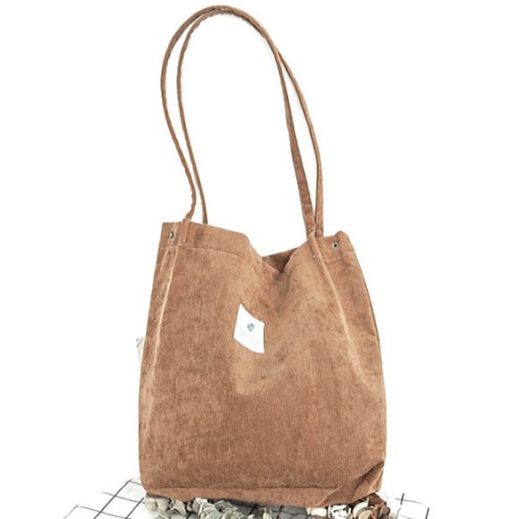 Corduroy Tan Brown Tote Bag - Picture 2 of 3